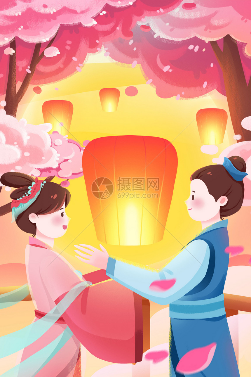 七夕鹊桥相会传统节日节气主题竖版插画图片