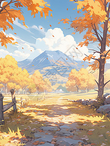 秋天唯美的卡通乡间小路图片
