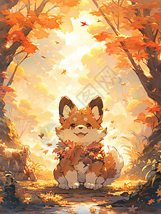 秋天在森林中可爱的卡通小狐狸图片