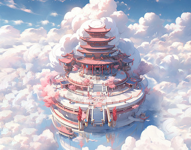 云中美丽梦幻的卡通古风宫殿图片