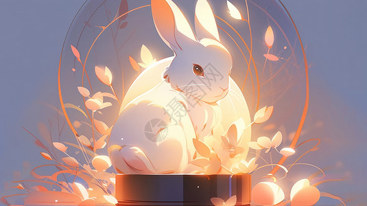 坐在灯前可爱的卡通小白兔子图片