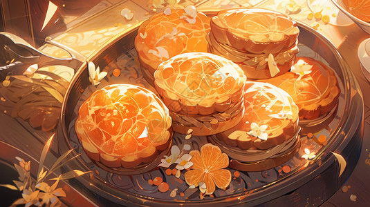 卡通传统美食中秋月饼背景图片