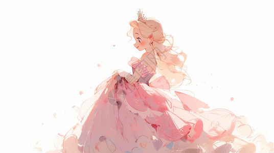 穿粉色公主裙戴皇冠的卡通女孩卡通人物高清图片素材