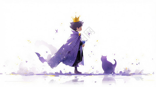 可爱的卡通小王子与宠物猫图片