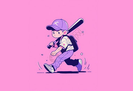 扛着棒球棒运动的卡通男孩背景图片