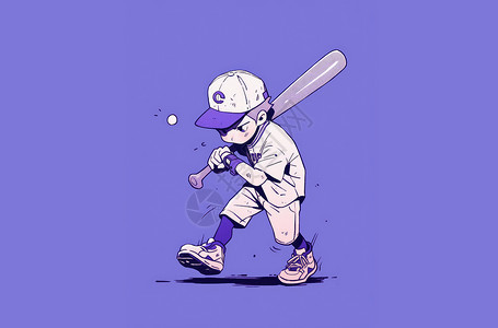打棒球男孩正在打棒球的卡通男孩插画