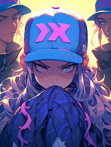 酷酷的卡通女孩戴时尚棒球帽背景图片