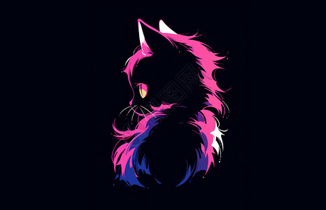 发光猫头荧光粉色可爱的卡通猫侧面插画