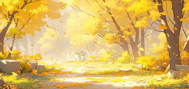 秋天唯美树林小路图片