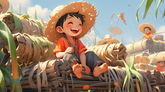 戴帽子的稻草人可爱戴帽子的男孩插画