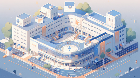 大型现代卡通医院建筑背景图片