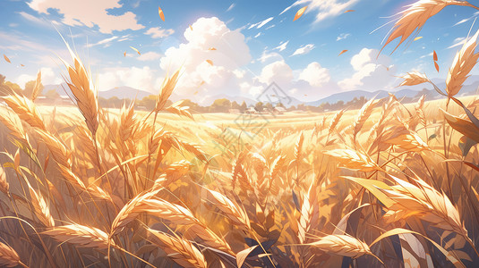 唯美金黄色卡通麦子地背景图片