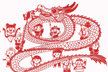 中国传统节日2024新年春节龙年舞龙中国风剪纸GIF高清图片
