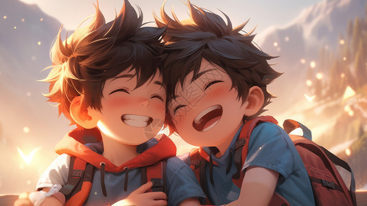 两个一起开心大笑的卡通男孩背景图片