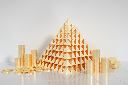 3D立体简约金币金字塔金融主题背景背景图片