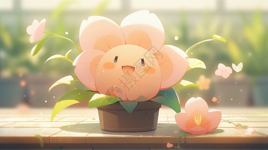 盆栽粉色可爱的卡通小花朵背景图片