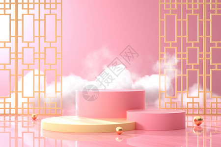 粉色中国风展台背景图片