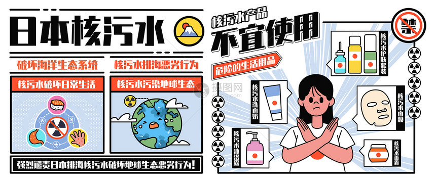 日本核污水之不宜使用的产品插画banner图片