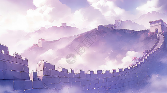 清晨间梦幻紫色调卡通建筑背景图片