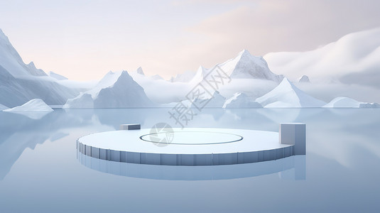 湖泊码头简约灰白色冰川风格展台设计图片