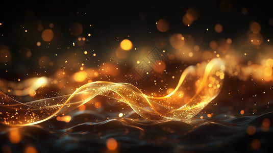 波纹科技抽象高科技感的金色波浪与粒子背景插画