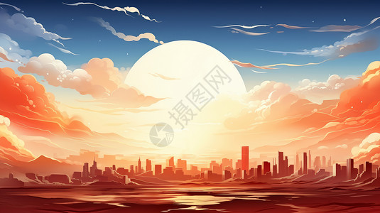 蓝天下喜庆的卡通扁平城市背景图片