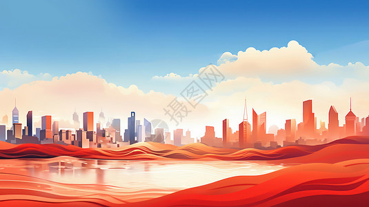 喜庆的扁平风卡通城市背景图片