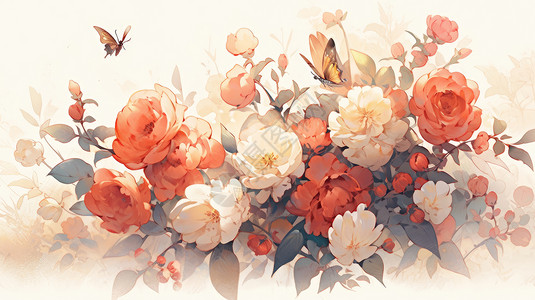 盛开的卡通牡丹花背景背景图片