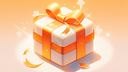 橙色蝴蝶结立体可爱的卡通礼物盒图片