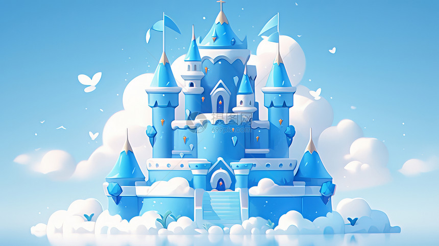 上精致可爱的蓝色卡通城堡图片