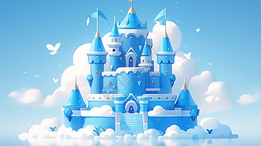 上精致可爱的蓝色卡通城堡图片
