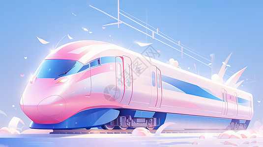 卡通动车高铁粉色可爱的高科技卡通高铁插画