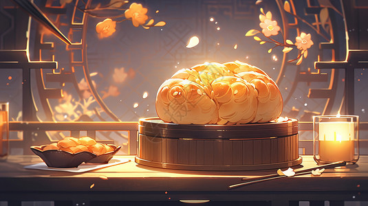 甜品礼盒中秋节放在盒子上美味的传统糕点插画