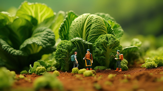 创意微距创意农产品绿色蔬菜微观创意小人插画