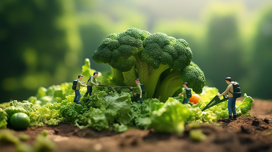 农产品西兰花微观创意小人图片