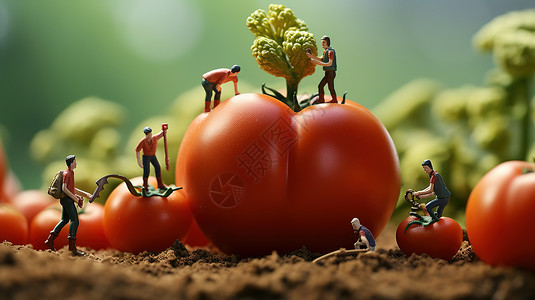 创意农产品西红柿微观创意小人图片