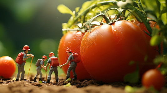 创意微距菜园蔬菜番茄微观创意小人插画