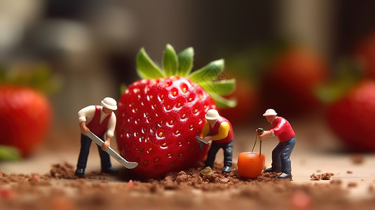 草莓创意微距小人插画