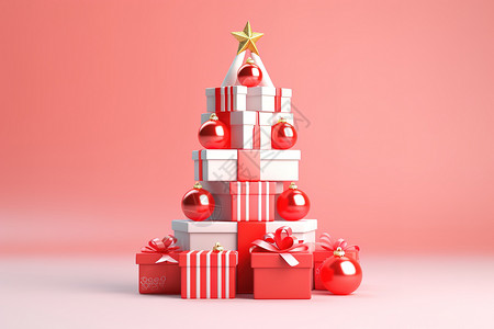 圣诞树礼物盒3D立体堆头背景图片
