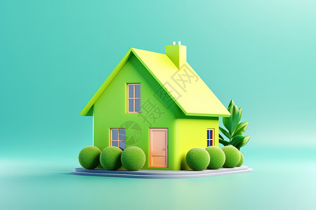 3D立体环保房子绿色背景图片