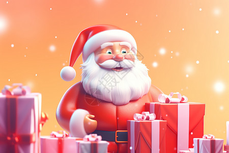 节日礼品盒3D立体圣诞老人与礼品盒插画