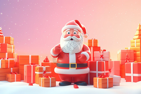 节日礼品盒圣诞老人与礼品盒3D立体插画