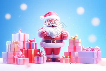 节日礼品盒立体圣诞老人与3D礼品盒插画