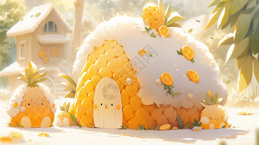 萌萌可爱的卡通菠萝屋高清图片