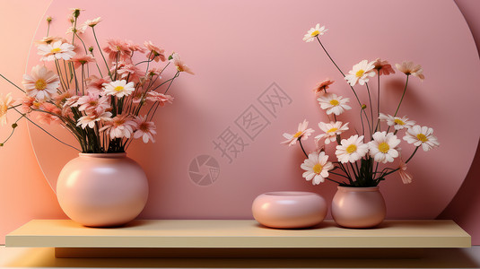 粉色雏菊粉色花瓶中装着几束漂亮的小雏菊简约卡通背景设计图片