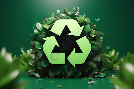 3D立体绿色环保回收符号概念图图片