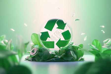 绿色环保标志绿色图标环保回收3D标志插画