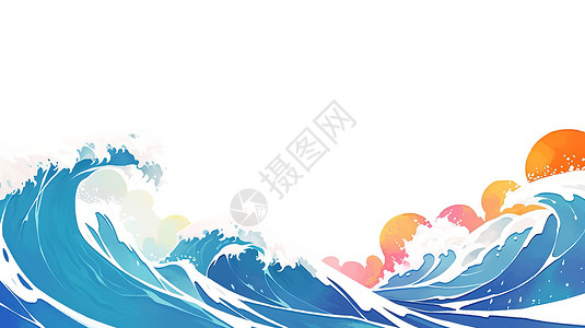 海浪元素波浪白色背景插画