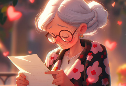 老年人女性正在看信漂亮的卡通老奶奶插画