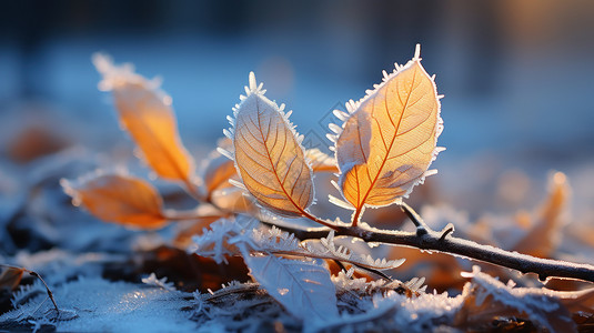 地上的霜素材秋天落在地上的枯树叶与霜插画
